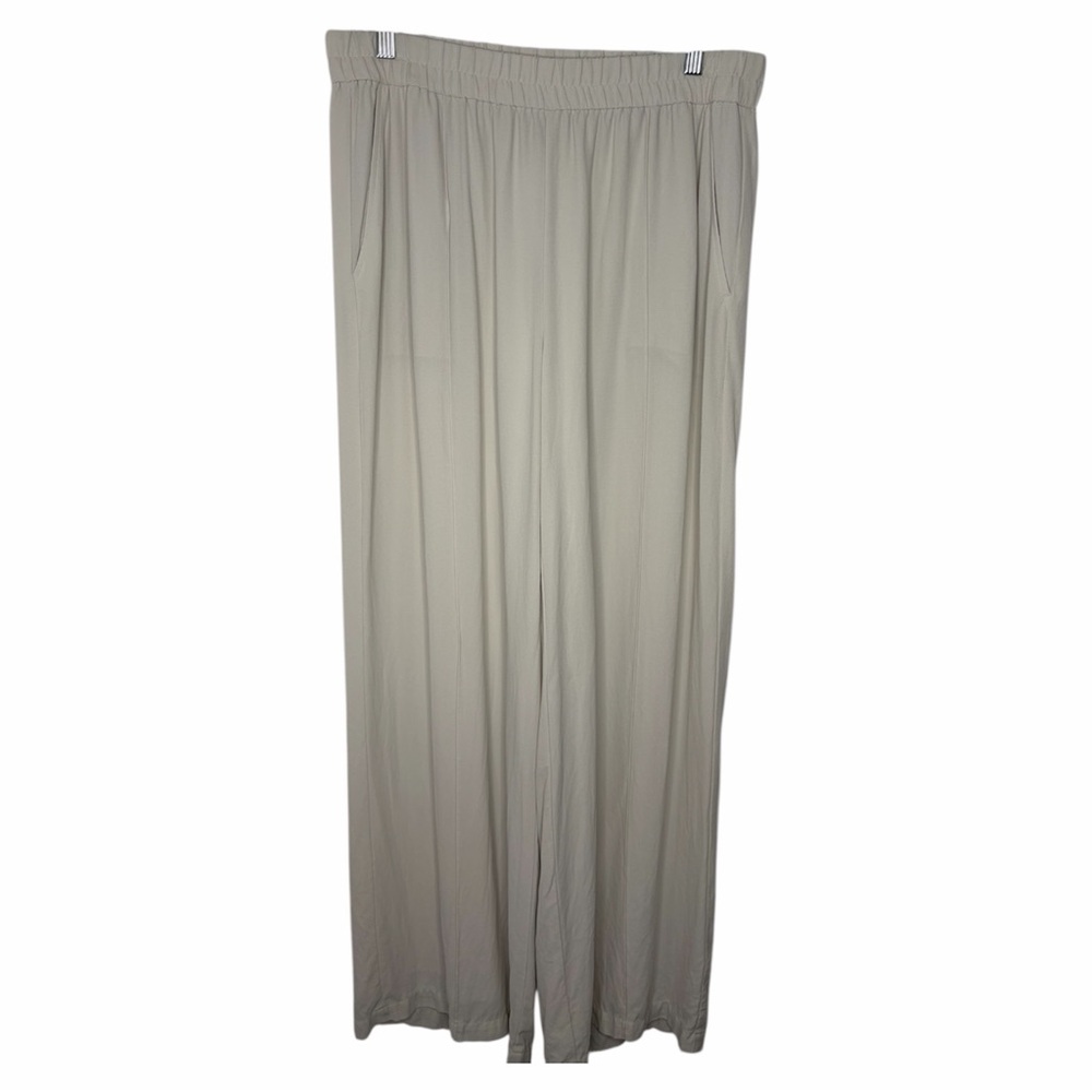 Eileen Fisher Silk Georgette Crepe Wide-Leg Pants Sz Medium Lined Bone Off White